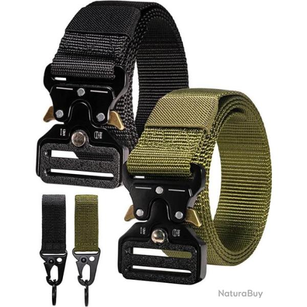 Ceinture tactique 2 pices ceinture militaire nylon avec boucle  dgagement rapide 125 cm Noir/vert
