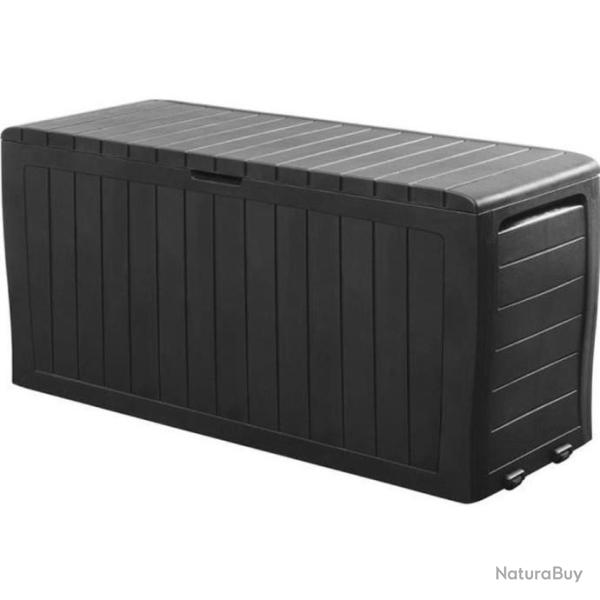 Coffre de rangement anthracite avec roulettes 270 L poignes latrales Malle