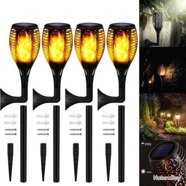 4pcs 33 LED Lampe de Jardin Solaire Applique flamme multifonction d�coration patio imperm�able