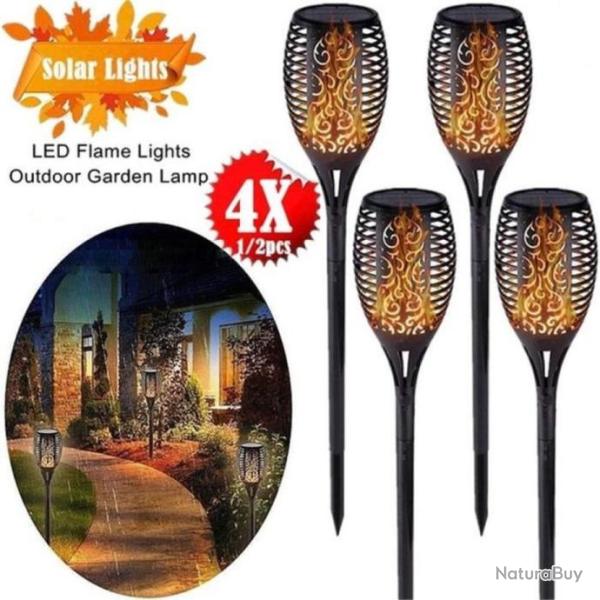 4pcs Lampe de jardin solaire flamme �tincelle �tanches �clairage ext�rieure d�coration patio pelouse