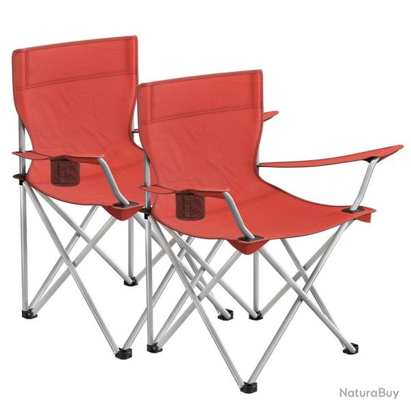 Lot de 2 chaises de camping pliables si�ges pliantes ext�rieur confortable avec accoudoirs et porte