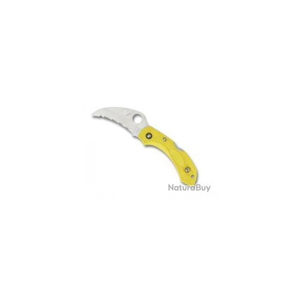 BEL478 COUTEAU FERMANT SPYDERCO "DRAGONFLY 2 SALT" LAME HAWKBILL ACIER MANCHE JAUNE NEUF