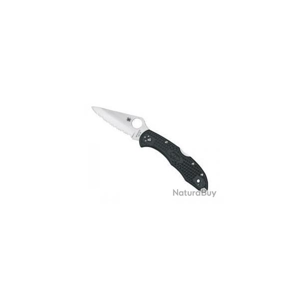 BEL480 COUTEAU FERMANT SPYDERCO "DELICA 4" LAME ACIER A DENTS MANCHE 11CM NOIR NEUF