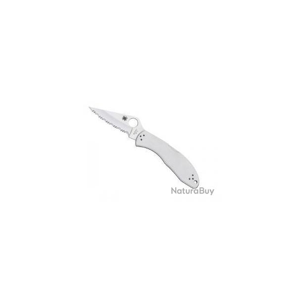 BEL483 COUTEAU FERMANT SPYDERCO "DELICA 4" TOUT INOX LAME A DENTS, MANCHE 11CM NEUF