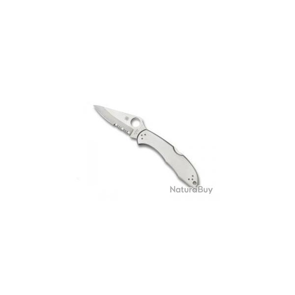 BEL484 COUTEAU FERMANT SPYDERCO "DELICA 4" TOUT INOX LAME SEMI DENTE MANCHE 11CM NEUF