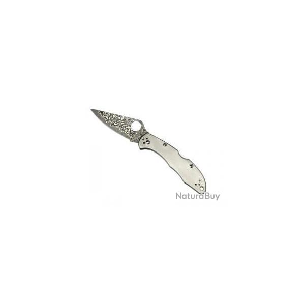 BEL486 COUTEAU FERMANT SPYDERCO "DELICA 4" LAME ACIER BG-10 DAMAS INOX 30 MANCHE TITANIUM NEUF