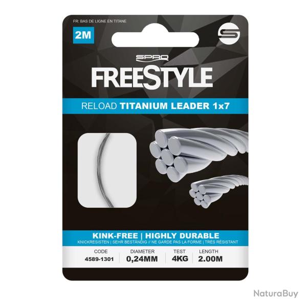 Bas de Ligne Spro FreeStyle Reload Titanium Leader 4kg 0,24mm 2m