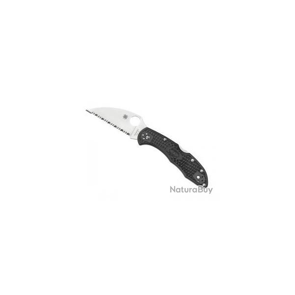 BEL492 COUTEAU FERMANT SPYDERCO "DELICA 4" LAME WHARNCLIFFE ACIER A DENTS MANCHE 11CM NOIR NEUF