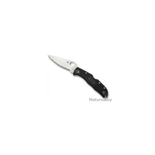 COUTEAU FERMANT SPYDERCO "ENDELA" LAME ACIER A DENTS MANCHE 12CM NOIR