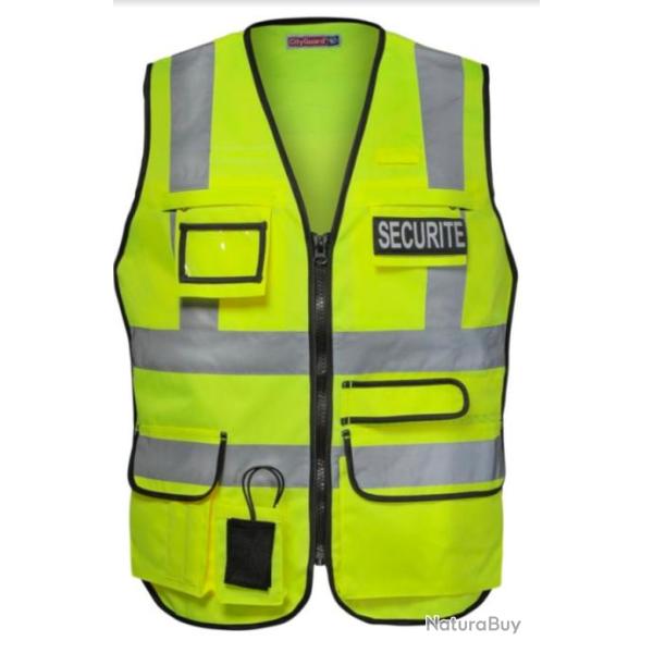 Gilet S�curit� PRIVEE haute visibilit� multipoches S/M