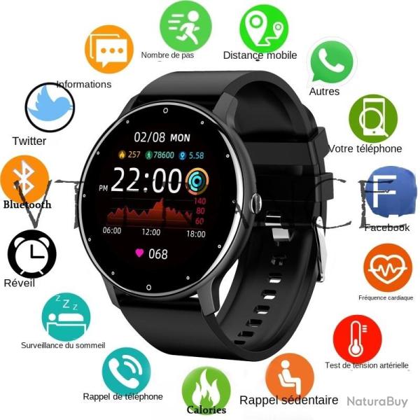 Montre Connectee Sport Bluetooth Android iOs, Couleur: Noir