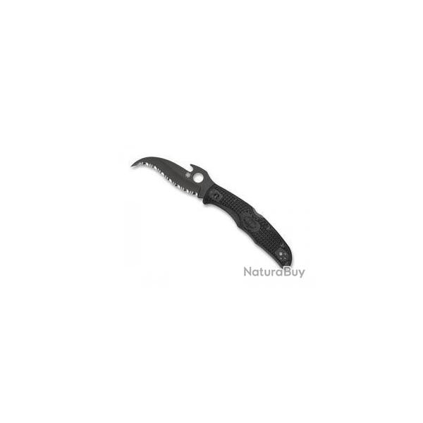 BEL512 COUTEAU FERMANT SPYDERCO "MATRIARCH 2 WAVE" ALL BLACK LAME A DENTS ACIER SYSTEME WAVE NEUF