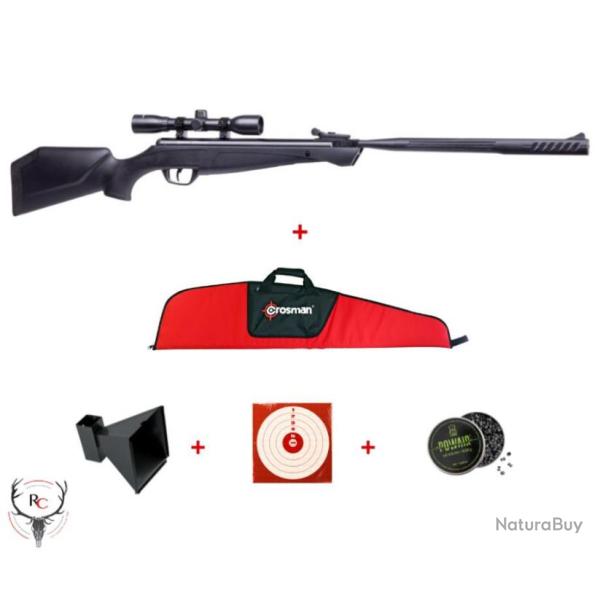 Pack Carabine Crosman 4,5 mm SHOCKWAVE NP + 500 PLOMBS RONDS DOMED + PORTE CIBLE + FOURREAU + 100 ci
