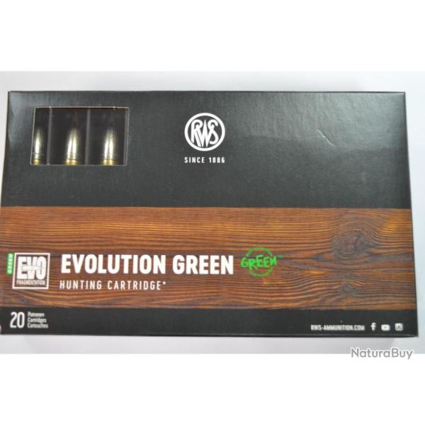 1 BOITE DE 20 MUNITIONS RWS  CALIBRE 9.3X62 OGIVE EVOLUTION GREEN EN 184 GR/ 11.9 G NUVE
