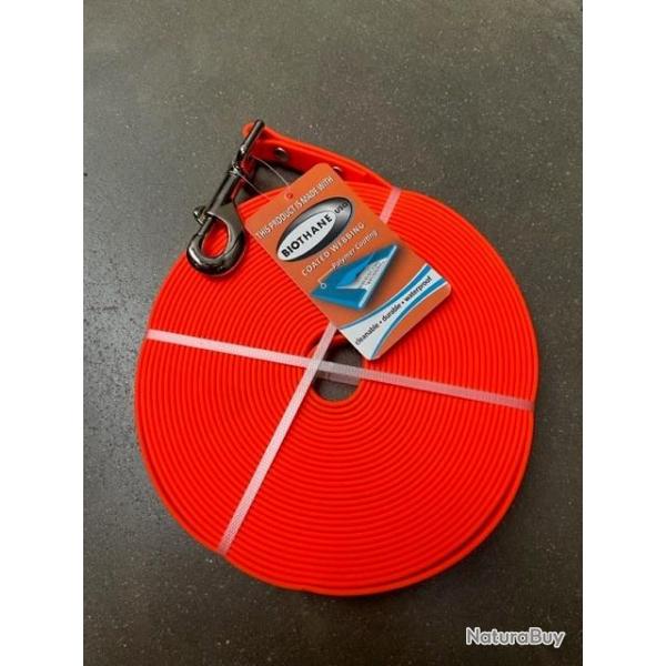BF24 - Longe biothane orange plate pour chien 10M