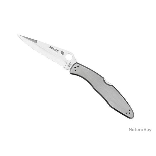 BEL540 COUTEAU FERMANT SPYDERCO "POLICE" LAME ACIER MANCHE INOX 13CM NEUF
