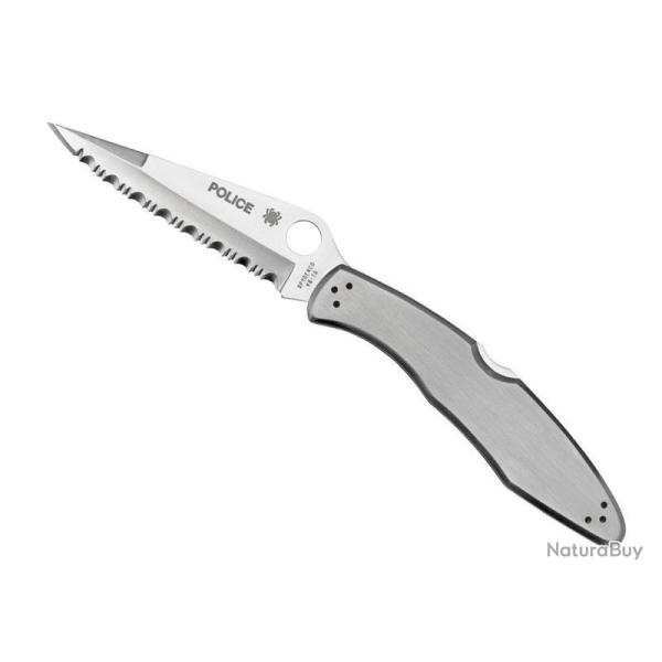 COUTEAU FERMANT SPYDERCO "POLICE" LAME A DENTS ACIER MANCHE 13CM INOX