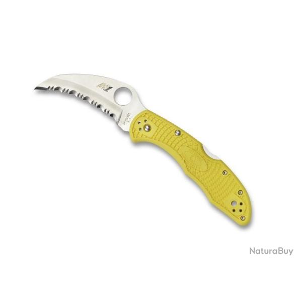 BEL550 COUTEAU FERMANT SPYDERCO "TASMAN SALT 2" LAME A DENTS ACIER MANCHE 11CM JAUNE NEUF