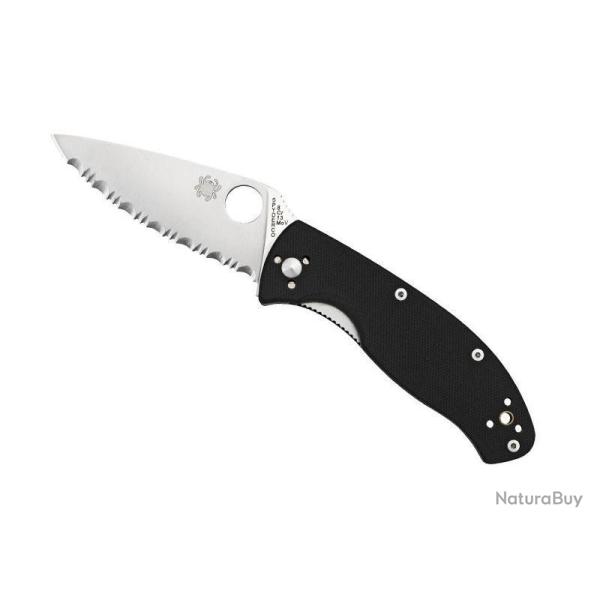 BEL568 COUTEAU SPYDERCO "TENACIOUS" LAME ACIER A DENTS MANCHE NOIR 11CM NEUF