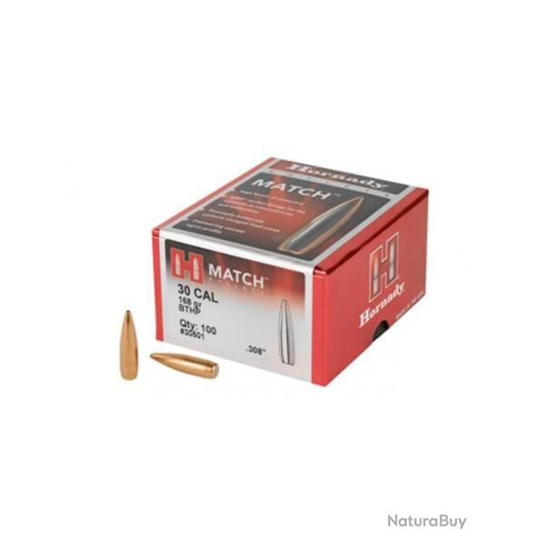 100 ogives HORNADY BTHP Cal 30  .308"  168 grains
