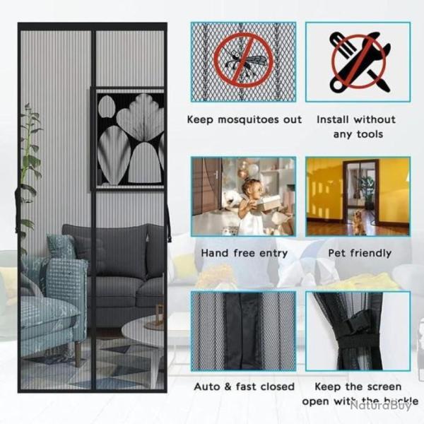 Moustiquaire Porte salon balcon 120 x 220CM Magn�tique Montage sans per�age