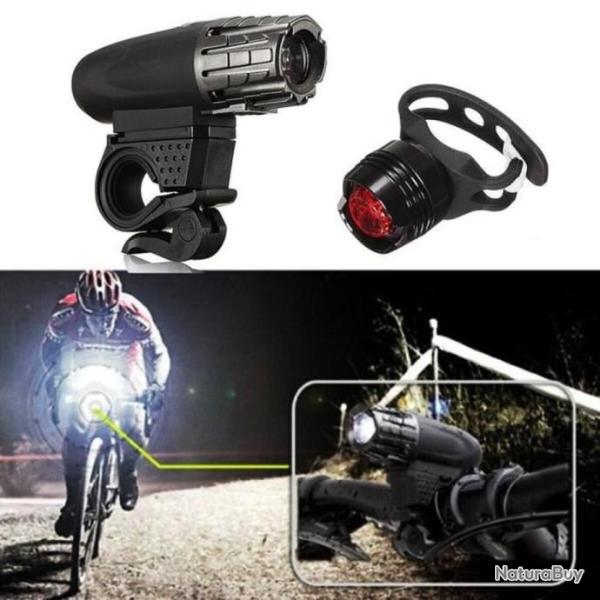 USB Rechargeable LED lampe de bicyclette Phare de vlo + Set de Feu arrire