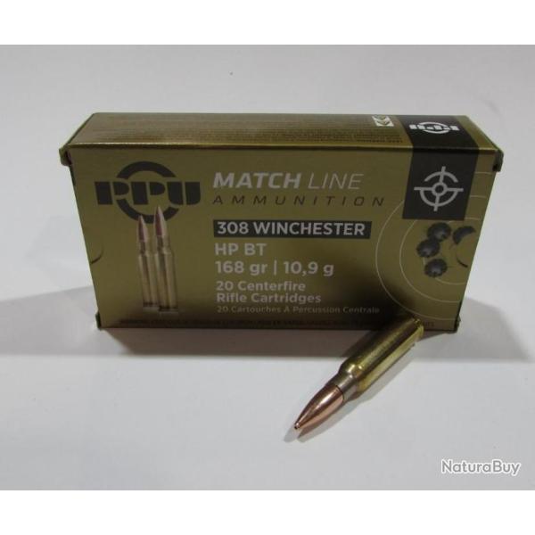 2 boites neuve de 20 cartouches  de calibre 308 winchester , Partizan 168 grains BTHP Match