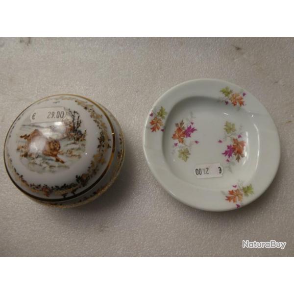 lot porcelaine : boite a bijoux et cendrier