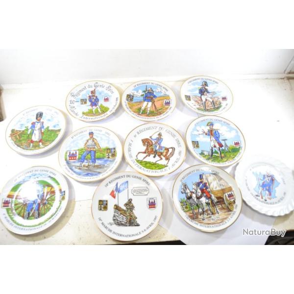 Collection 11 assiettes du 10e R�giment du G�nie 10 RG, souvenir marche internationale. Genie Spire