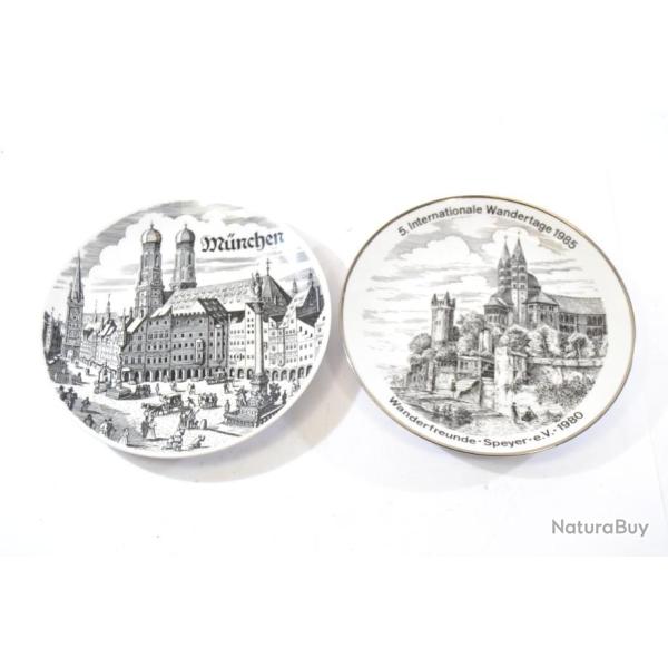 Deux assiettes assiette M�nchen Munchen Allemagne Internationale Wendertage 1985 Wanderfreunde Speye