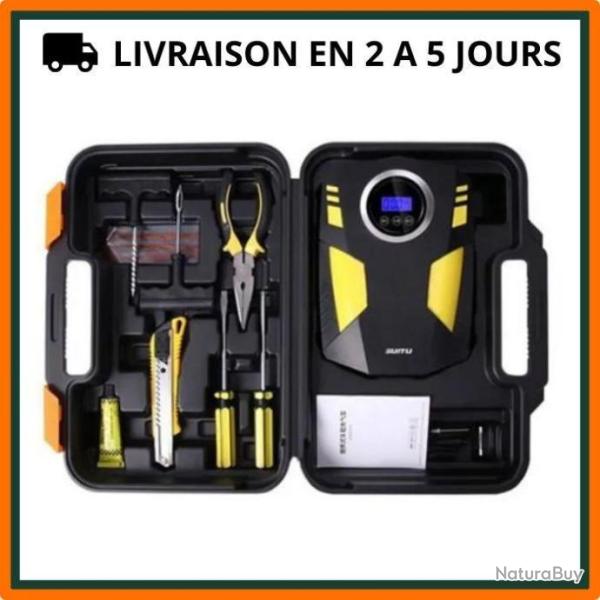 Compresseur d'air portable 12V 120W avec lampe LED et kit d'outillage - Livraison gratuite et rapide