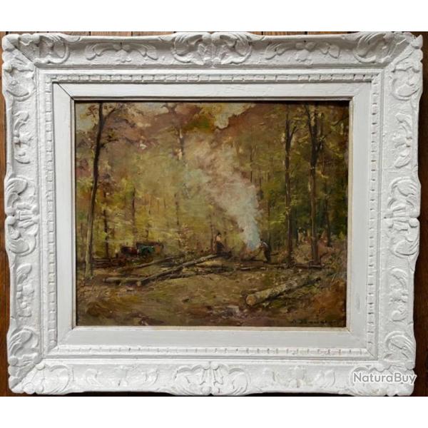 Alfred boucher huile sur panneau B�cherons en for�t