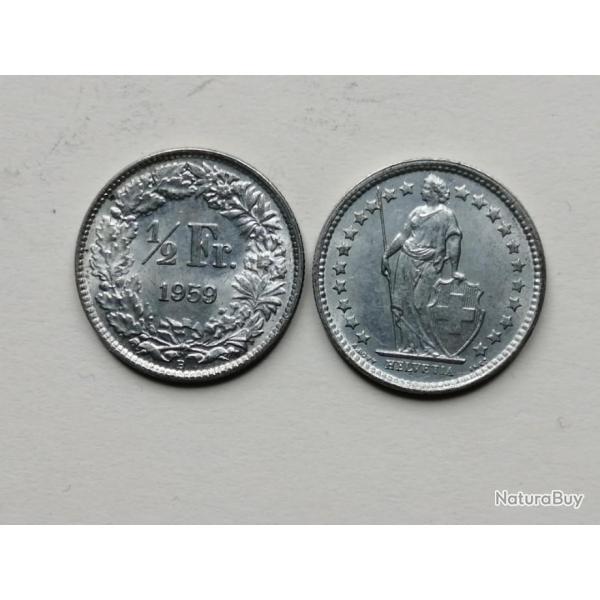 SUISSE = PIECE DE MONNAIE DE 1/2 FRANC DE 1959 EN ARGENT