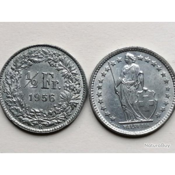 SUISSE = PIECE DE MONNAIE DE 1/2 FRANC DE 1956 EN ARGENT
