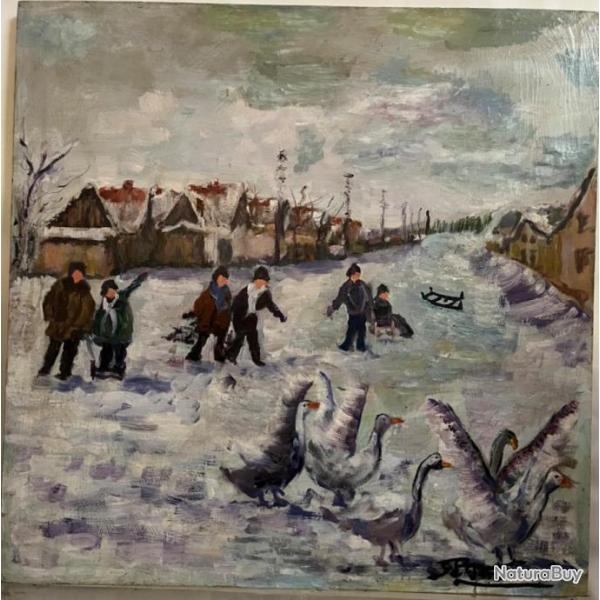 Faraoni Gaston Luciano jeux de neige huile sur toile