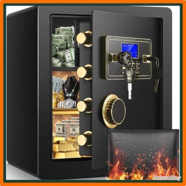 Coffre-fort de luxe - Alarme - 3 modes d'ouverture - Ecran LCD - Etagre amovible - Sac ignifuge -