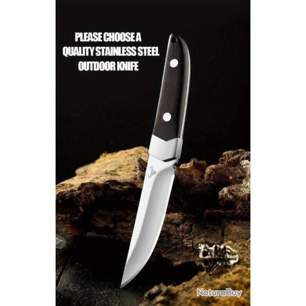 Couteau Lame Fixe 20,6 cm Acier Inoxydable 4CR13 Haute Qualit� Transport Facile Etui �l�gant Bois CO