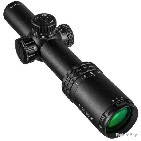 Lunette de vis�e 1-4X24 Colliers Rail 11mm R�ticule Rouge Vert Tactic Airsoft Chasse FireWolf