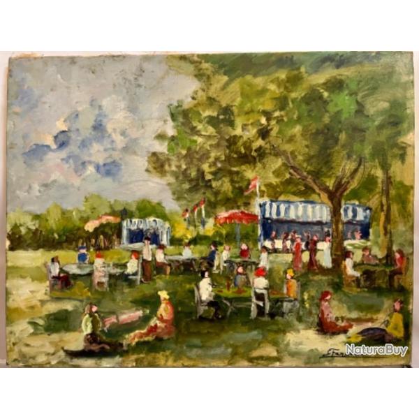 Gaston Luciano Faraoni fete en plein air huile sur toile