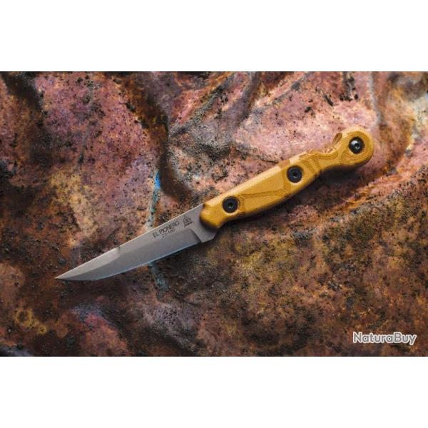 Couteau TOPS El Pionero Tan Lame Acier Carbone 1095 Manche Micarta Etui Kydex Made USA TPELPO01