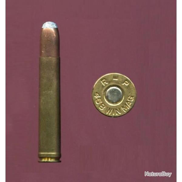 .458 WINCHESTER MAGNUM - marquage : RP - balle cuivre SP pointe plomb arrondie