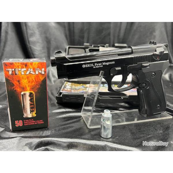 Pistolet FIRAT MAGNUM Noir- 9mm PAK + 50 Munitions balles � Blanc