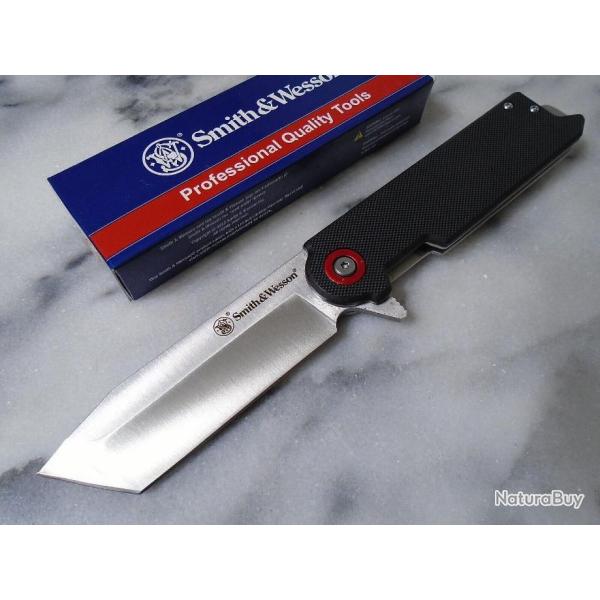 Couteau Smith&Wesson Big Benji Lame Tanto Acier 8Cr13MoV Manche G10/Steel Framelock Clip SW1193145