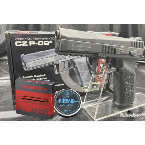 Pack pr�t � tirer Pistolet CZ P-09 "Couleur Noir M�tal" - Plombs ou BB'S - Blowback + Plombs + CO2