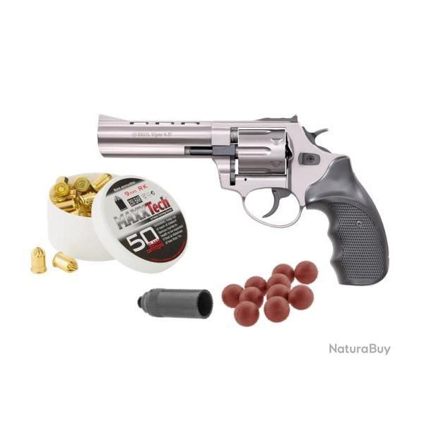 Pack Dfense REVOLVER VIPER 4.5'' + Munitions + Embout Self Gomm - Fum 9MM R