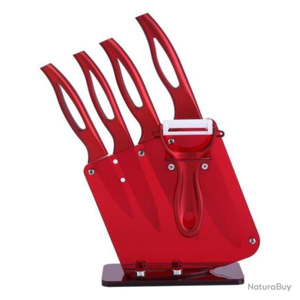 Ensemble de 4 couteaux en c�ramique � fruits/viande + �plucheur + support