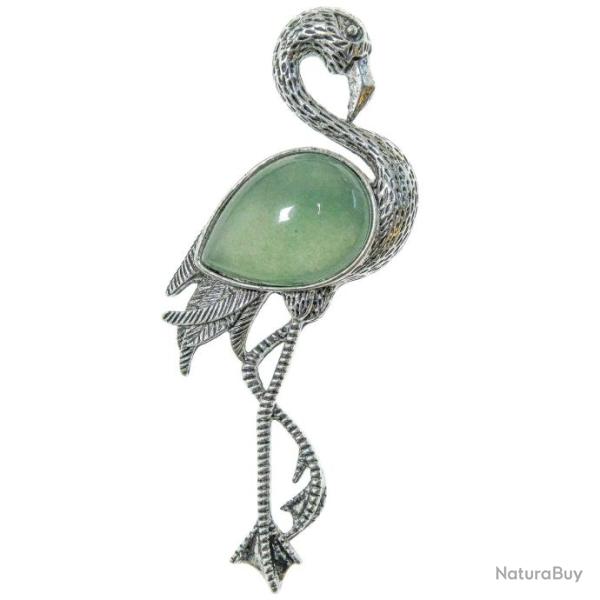 Broche flamant rose avec aventurine verte