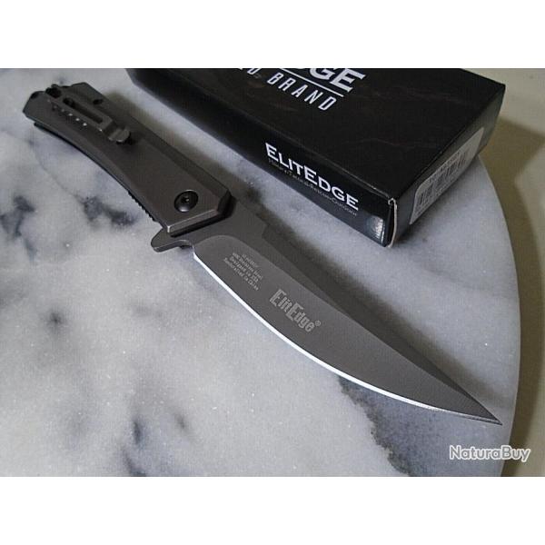 Couteau ElitEdge A/O Gray Lame Acier 420C Manche M�tal Linerlock Clip EE10A83SGY