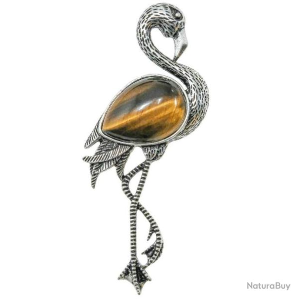 Broche flamant rose avec oeil de tigre