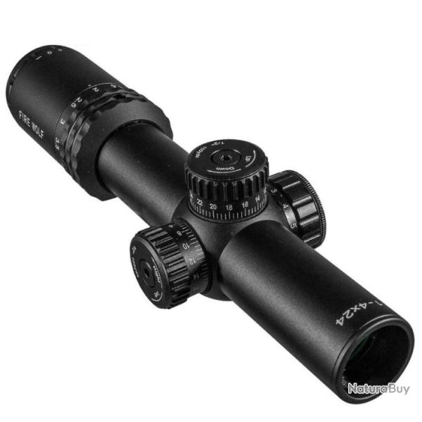 Lunette de vise 1-4X24 Colliers Rail 20mm Rticule Rouge Vert Tactic Airsoft Chasse FireWolf